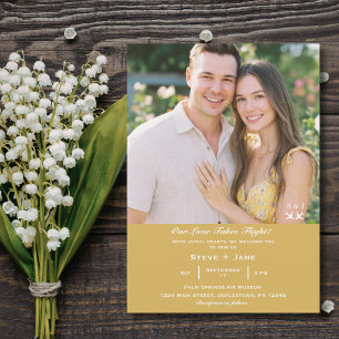 Aeroplane Heart Photo Monogram Gold Travel Wedding Invitation