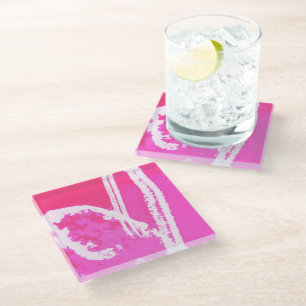 Aeroplane Heart Pink  Glass Coaster