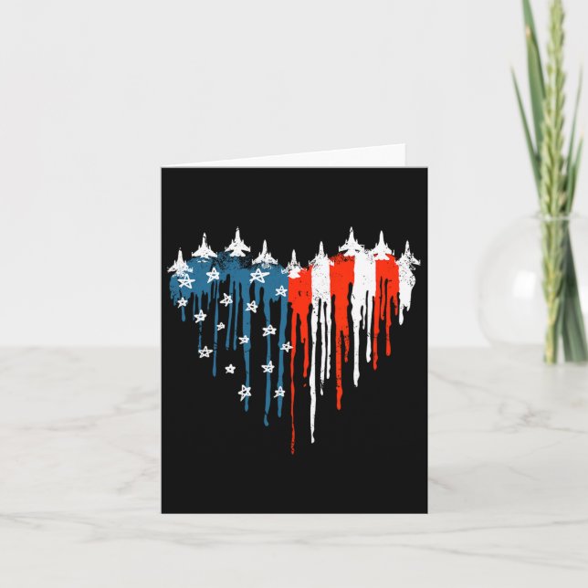 Aeroplane Heart Red White Blue American Flag 4th O Card (Front)