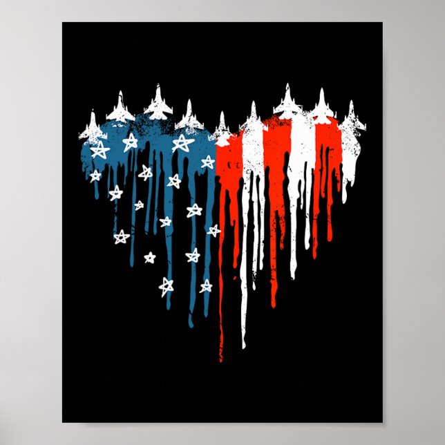 Aeroplane Heart Red White Blue American Flag 4th O Poster (Front)