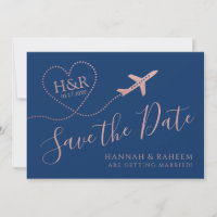 Aeroplane Heart Rose Gold and Navy Blue Destinatio