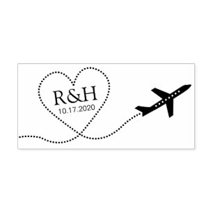 Aeroplane Heart Trail with Wedding Monogram + Date Rubber Stamp