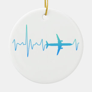Aeroplane Heartbeat Retro Pilot Vintage Frequency Ceramic Tree Decoration