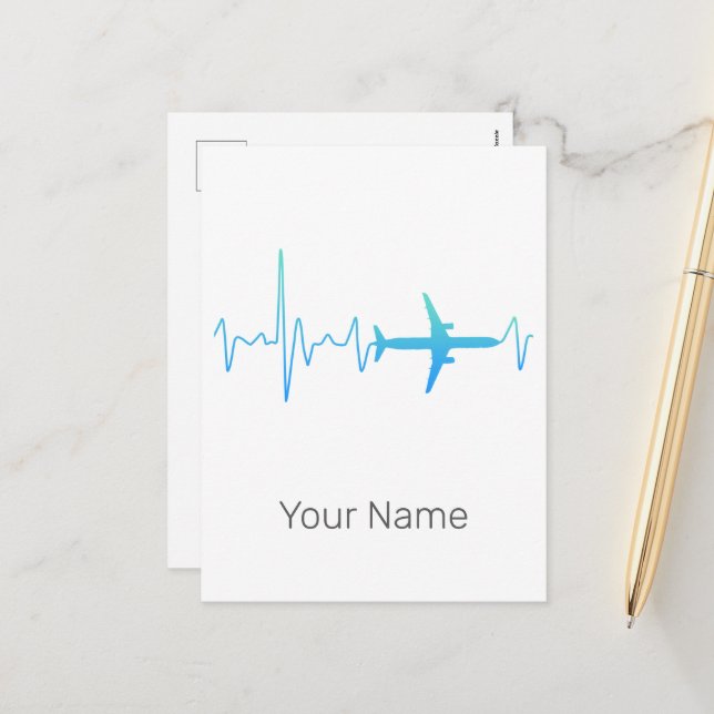 Aeroplane Heartbeat Retro Pilot Vintage Frequency Holiday Postcard (Front/Back In Situ)
