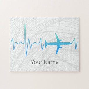 Aeroplane Heartbeat Retro Pilot Vintage Frequency Jigsaw Puzzle