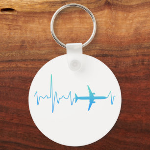 Aeroplane Heartbeat Retro Pilot Vintage Frequency Key Ring