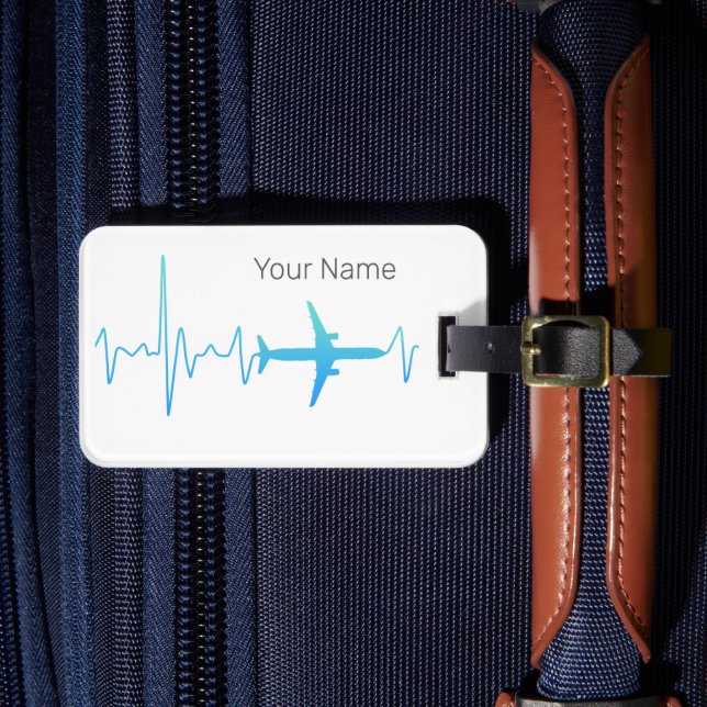 Aeroplane Heartbeat Retro Pilot Vintage Frequency Luggage Tag (Front Insitu 4)