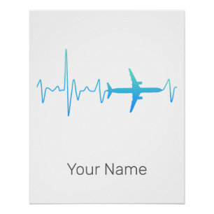 Aeroplane Heartbeat Retro Pilot Vintage Frequency Poster