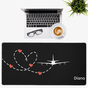 Aeroplane & Hearts Simple Aviation Travel Custom  Desk Mat