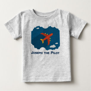 Aeroplane in the Blue Sky Kid's Personalised Pilot Baby T-Shirt