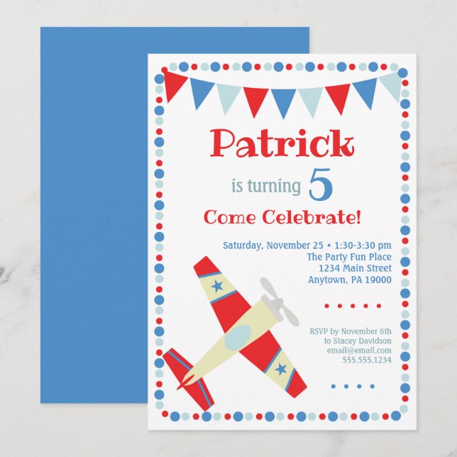 Aeroplane Invitation Cute Plane Birthday Party (Front/Back)