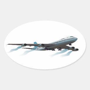 Aeroplane. Jumbo jet. Oval Sticker
