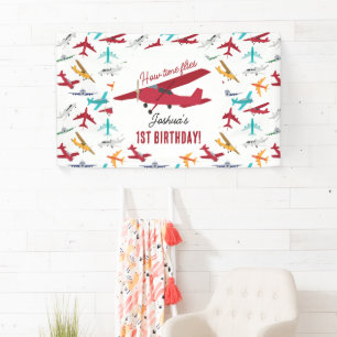 Aeroplane Kids 1st Birthday Party Time Flies Banner