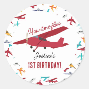 Aeroplane Kids 1st Birthday Party Time Flies Classic Round Sticker