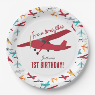 Aeroplane Kids 1st Birthday Party Time Flies Paper Plate