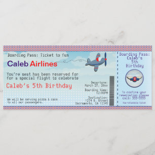 Aeroplane Kids Airline Ticket Birthday Invitations