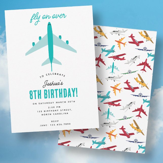 Aeroplane Kids Birthday Party Fly on Over Invitation (Airplane Kids Birthday Party Fly on Over Invitation)