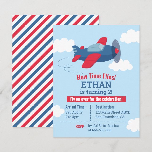 Aeroplane Kids Birthday Party Invitation (Front/Back)