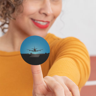 Aeroplane Landing Silhouette at Night Classic Round Sticker