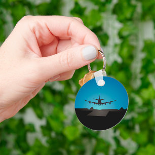 Aeroplane Landing Silhouette at Night  Key Ring