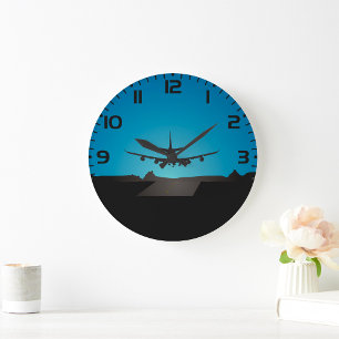 Aeroplane Landing Silhouette at Night  Large Clock