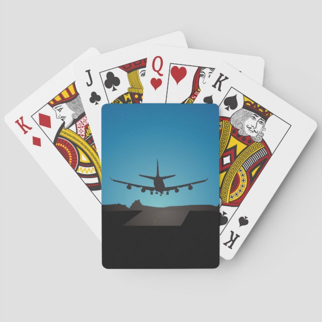 Aeroplane Landing Silhouette at Night  Playing Cards (Back)