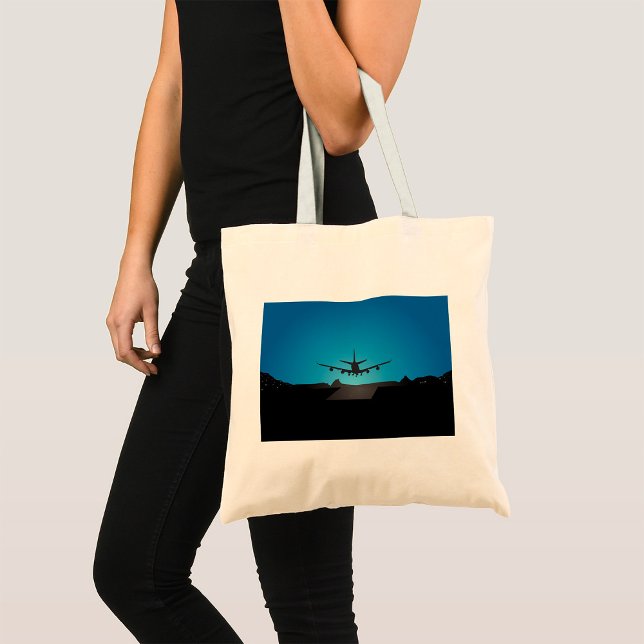 Aeroplane Landing Silhouette at Night  Tote Bag (Creator Uploaded)