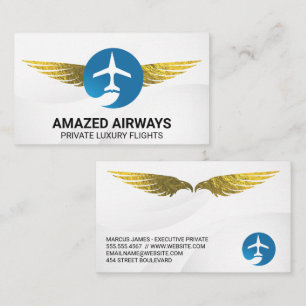 Aeroplane Logo Flights Golden Wings Business Card