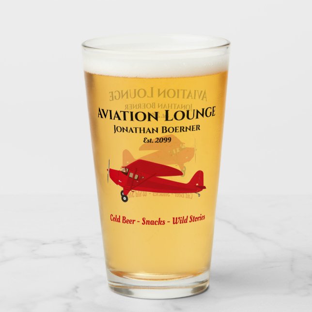 Aeroplane Lounge Pub Tavern Man Cave Beer Drinking Glass (Front Filled)