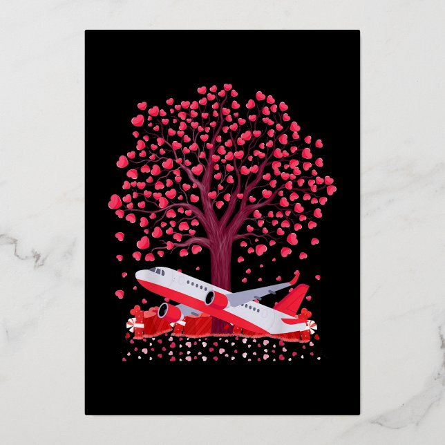Aeroplane Lover Heart Shape Foil Holiday Card (Front)