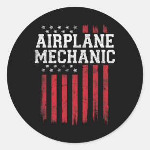 Aeroplane Mechanic American Flag Usa Patriot Patri Classic Round Sticker