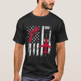 Aeroplane Mechanic Us Flag Aviation Technician T-Shirt