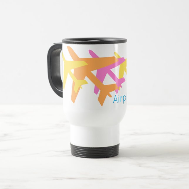 Aeroplane Mode Fly Colourful Custom Text Travel Mug (Front Left)