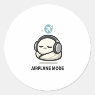 Aeroplane Mode On - Cute Tired Character Headphone Classic Round Sticker