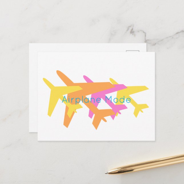 Aeroplane Mode Orange Yellow Pink Pilot Travel Postcard (Front/Back In Situ)