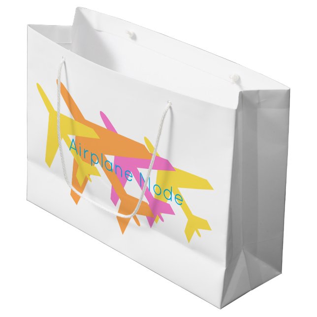Aeroplane Mode pink yellow orange blue pilot trave Large Gift Bag (Front Angled)