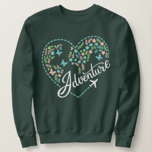 Aeroplane Mode Women Love Heart Graphic Adventure Sweatshirt