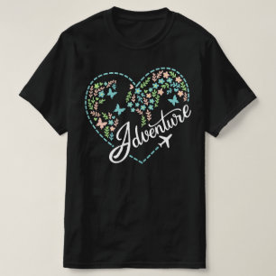 Aeroplane Mode Women Love Heart Graphic Adventure T-Shirt