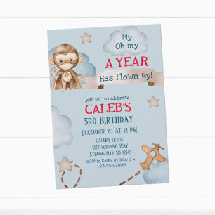 Aeroplane Monkey Pilot Time Flies Boys Birthday  Invitation