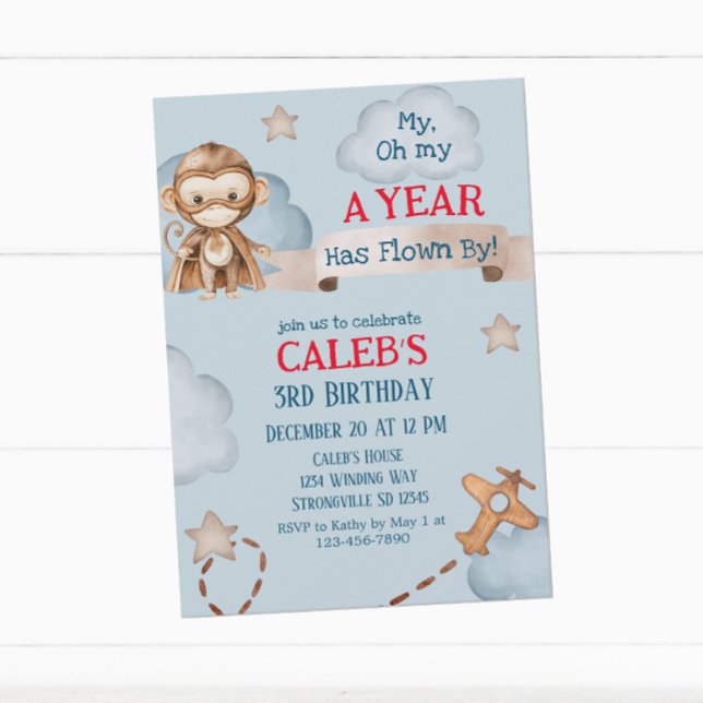 Aeroplane Monkey Pilot Time Flies Boys Birthday  Invitation (Creator Uploaded)