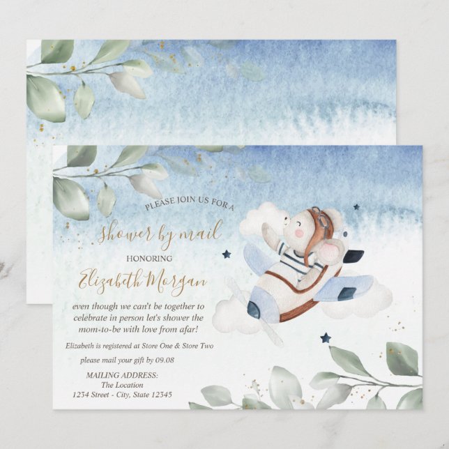 Aeroplane Mouse Virtual Baby Shower By Mail Invitation (Front/Back)