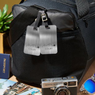 Aeroplane NAME Flying Travel Adventure Metallic Luggage Tag