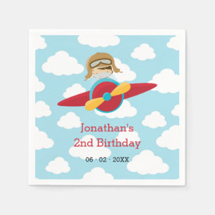 Aeroplane Napkins with Pilot Cloud Personalised 