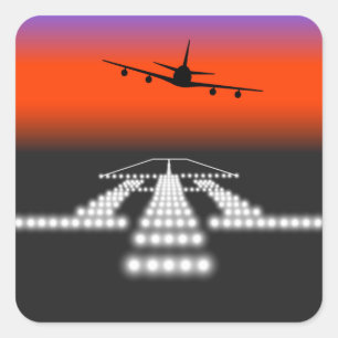 Aeroplane Night Landing Square Sticker