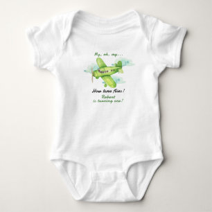 Aeroplane Oh My Time Flies Travel First Birthday Baby Bodysuit