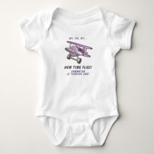 Aeroplane Oh My Time Flies Travel First Birthday Baby Bodysuit