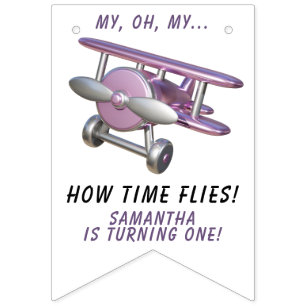 Aeroplane Oh My Time Flies Travel First Birthday Bunting