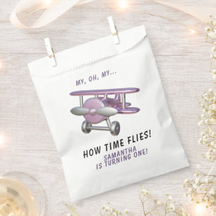 Aeroplane Oh My Time Flies Travel First Birthday Favour Bags