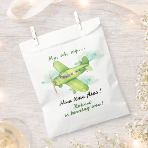 Aeroplane Oh My Time Flies Travel First Birthday Favour Bags