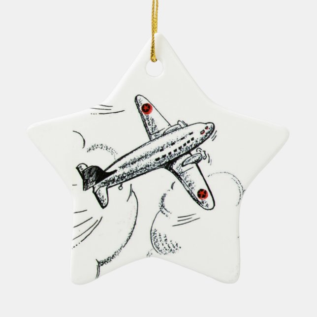 Aeroplane | Old Fashioned Drawing Aviation Ceramic Tree Decoration (Front)